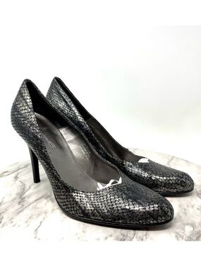 Carisma Snakeskin Silver Leather Pumps 9.5 Classic Edgy Preppy Office Cocktail